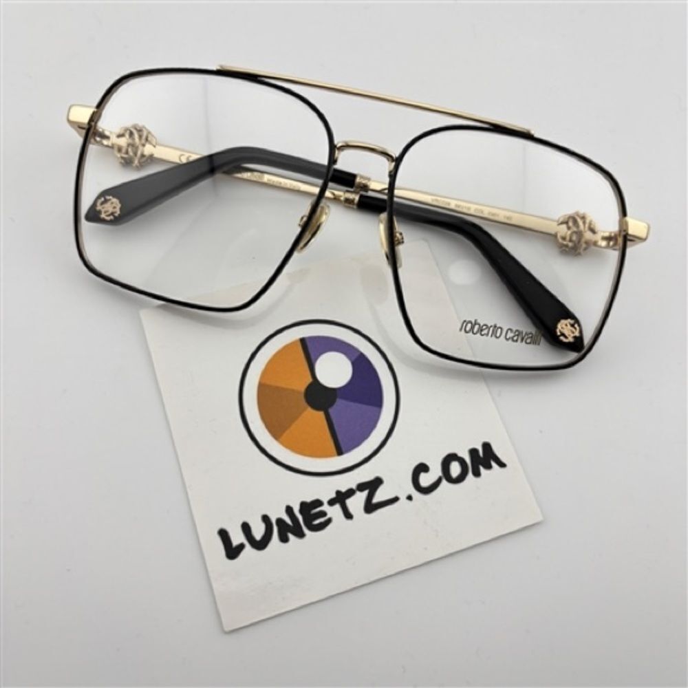 Roberto Cavalli Black and Gold Square Aviator Glasses